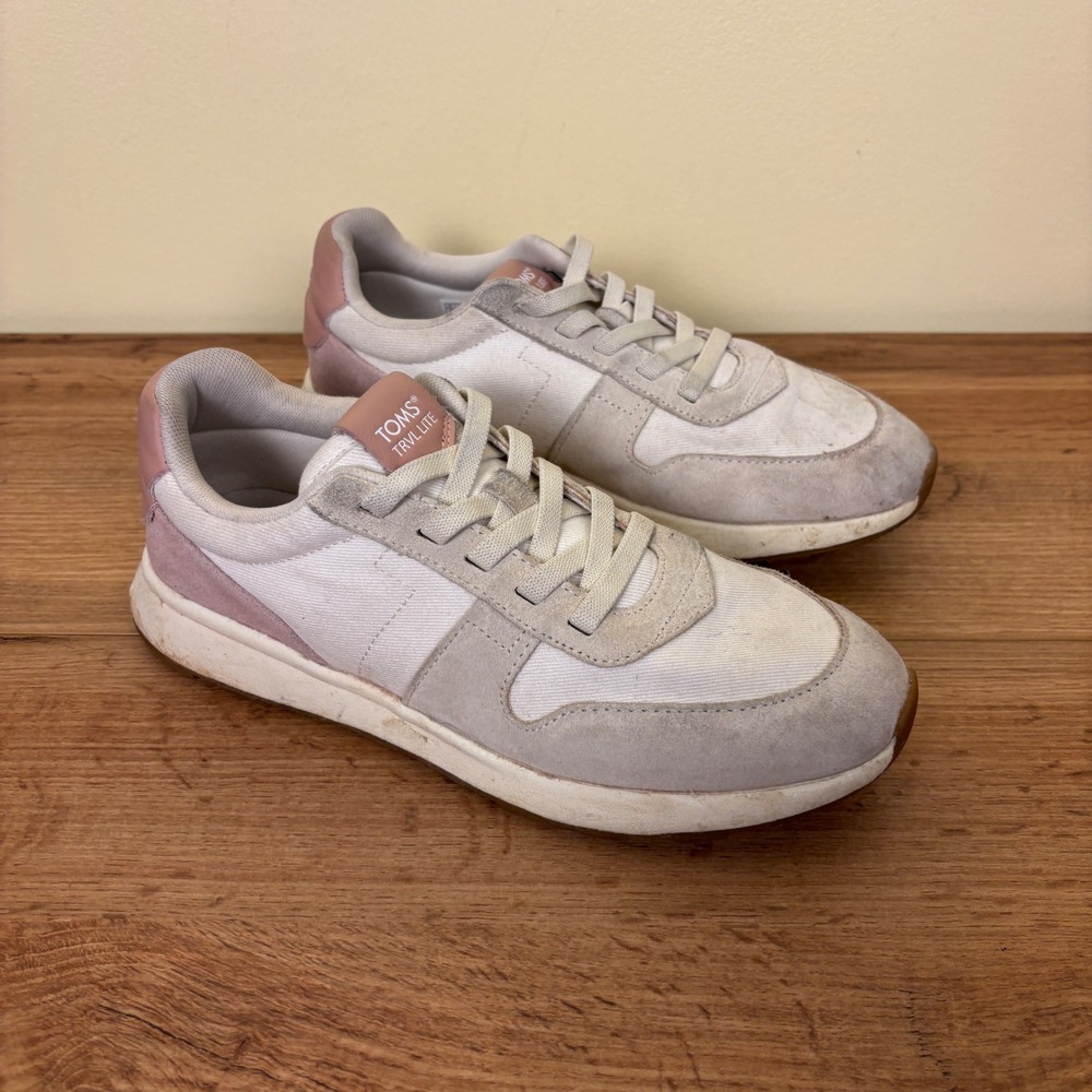 TOMS TRVL LITE Retro Sneaker Natural/Rose Women Size 8 Suede Sporty Casual Walk